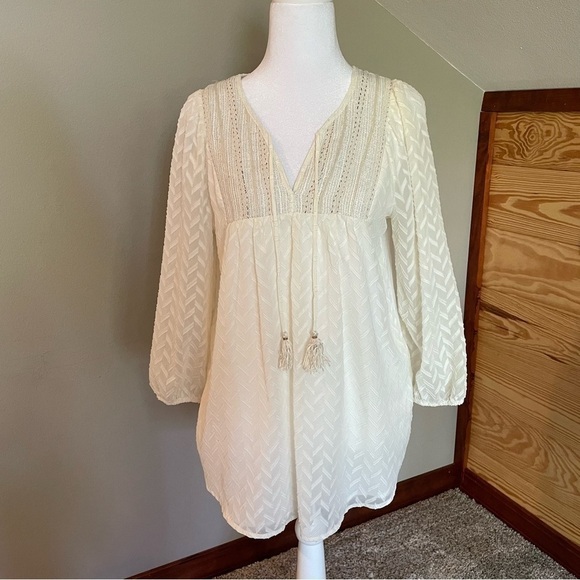 Anthropologie One September Attylie Cream Embroidered Peasant Top Small - Picture 2 of 13